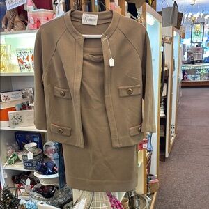 Nardis Vintage Tailored Suit with Pencil Skirt in Tan